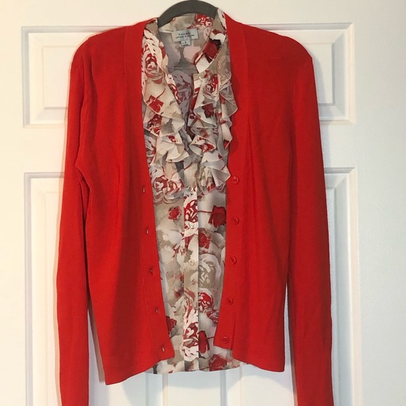Ann Taylor Loft Ribbed Fireball Red Cardigan. Size XS. The price is FINAL. - Picture 5 of 6